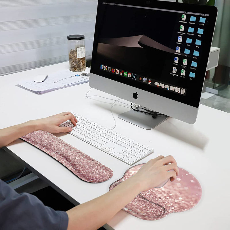 [Australia - AusPower] - Ergonomic Mouse Pad Wrist Support Gel and Keyboard Wrist Rest Set for Laptop, Mac, Gaming and Office, Durable, Comfortable and Pain Relief + Coaster , Pink 