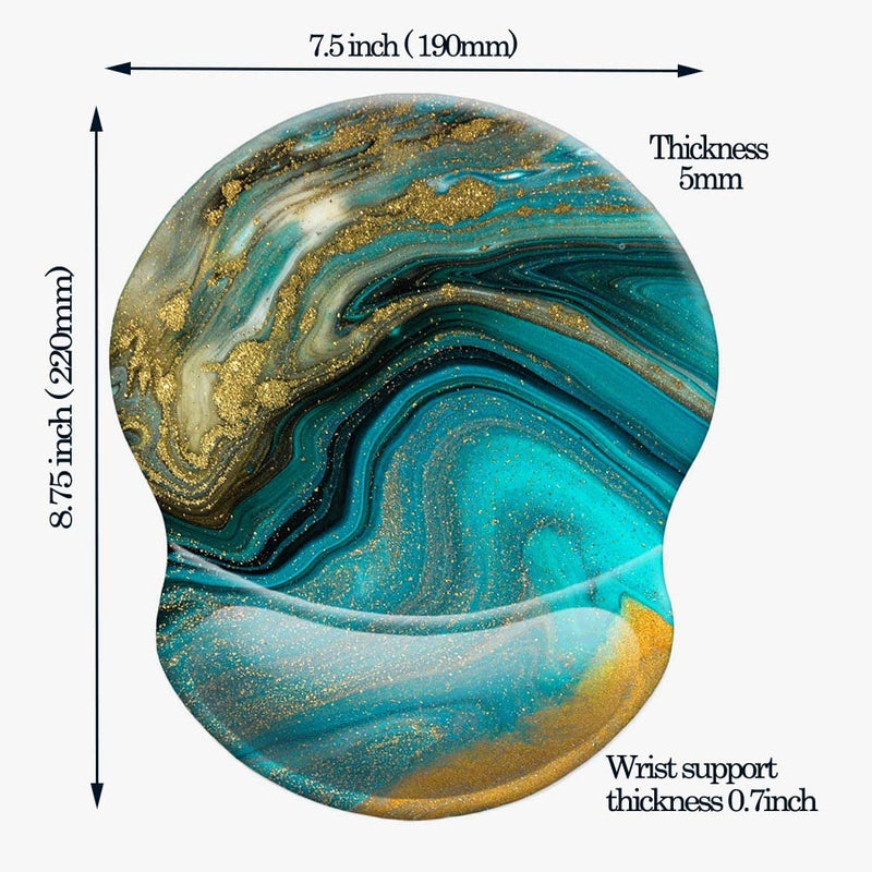 [Australia - AusPower] - Ergonomic Design Mouse Pad with Wrist Rest Support, Knocent Cute Lycra Cloth, Non-Slip PU Base Mat, Pain Relief Mousepad for Gaming & Working (Wrist Green Gold Marbling) (N7-GL53-R8G9) Wrist Green Gold Marbling 