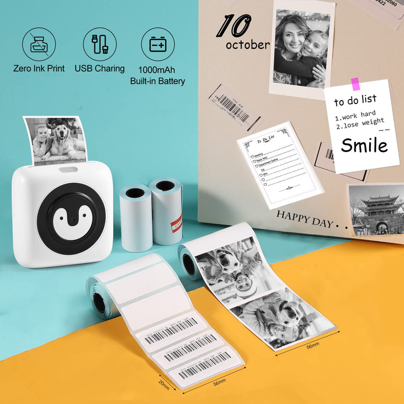 [Australia - AusPower] - Portable Pocket Printer Mini Sticker Printer Thermal Photo Printer Bluetooth Wireless Label Printer Mobile Printer for iPhone and Android for Journal, Photos, Notes, Gifts - Black 