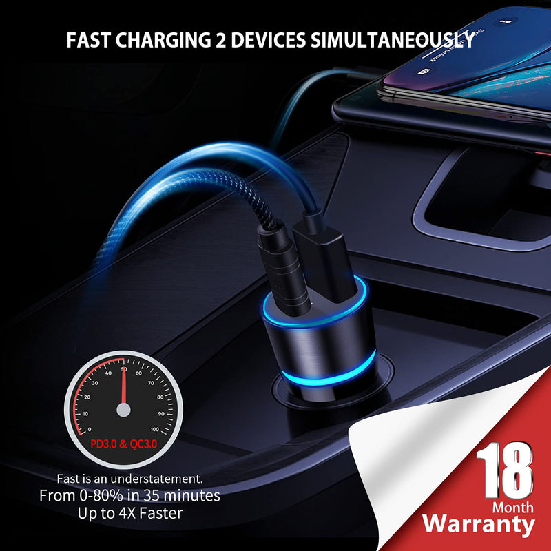 [Australia - AusPower] - 38W Super Fast USB C Car Charger- BiNboubou PD20W&QC3.0 Fast Car Phone Charge Compatible for iPhone 12/11/Pro/Plus,Samsung Galaxy S21/S20/S10/S9/Plus/Ultra/Note20,LG,Pixel,Moto,Tables 
