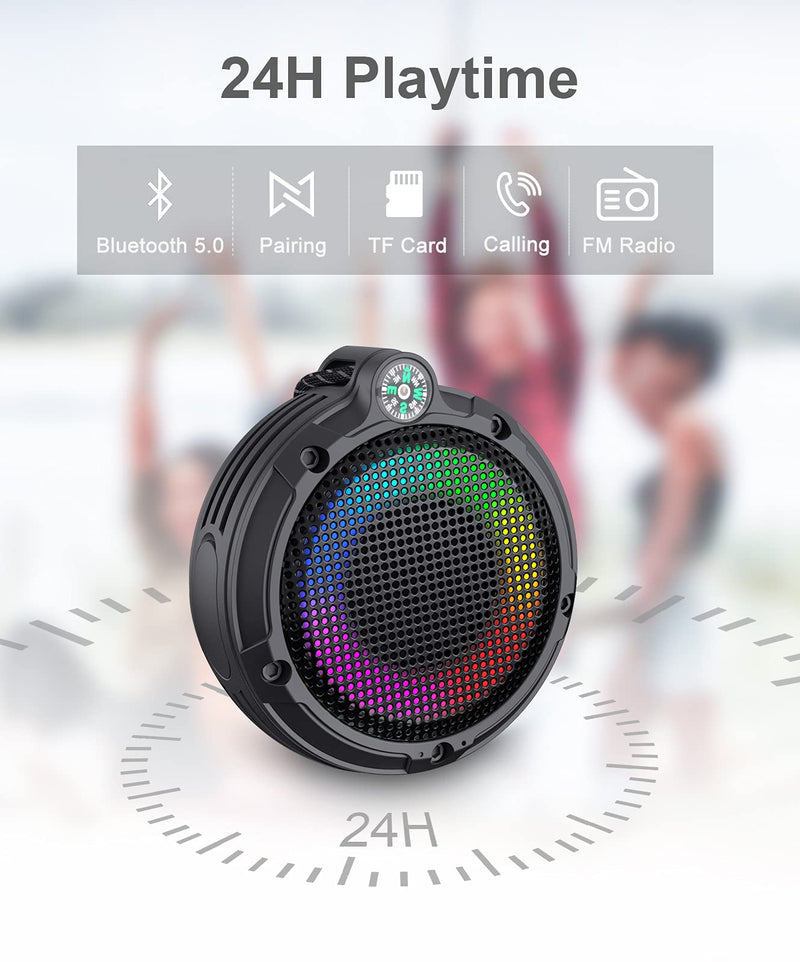 [Australia - AusPower] - Ortizan Bluetooth Shower Speaker, IPX7 Waterproof Speaker with LED Lights, Portable Outdoor Wireless Speaker with 8W & 24H Playtime, Perfect for Shower, Bike, Hike, Support TF Card, FM Radio 