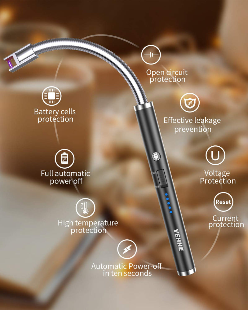 [Australia - AusPower] - VEHHE Candle Lighter, Electric Rechargeable Arc Lighter with LED Battery Display Long Flexible Neck USB Lighter for Light Candles Gas Stoves Camping Barbecue 