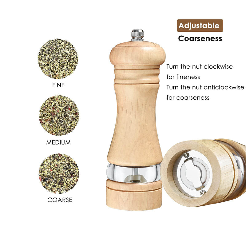 [Australia - AusPower] - 2-Piece Salt and Pepper Grinder Set, Wooden Salt and Pepper Mills with Adjustable Coarseness, Refillable Manual Pepper Mill Grinder for Home Cooks (6.5 inch) 6.5 inch 
