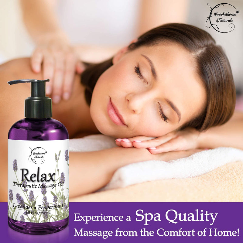 [Australia - AusPower] - Relax Therapeutic Body Massage Oil - with Best Essential Oils for Sore Muscles & Stiffness – Lavender, Peppermint & Marjoram - All Natural - with Sweet Almond, Grapeseed & Jojoba Oil 8oz 
