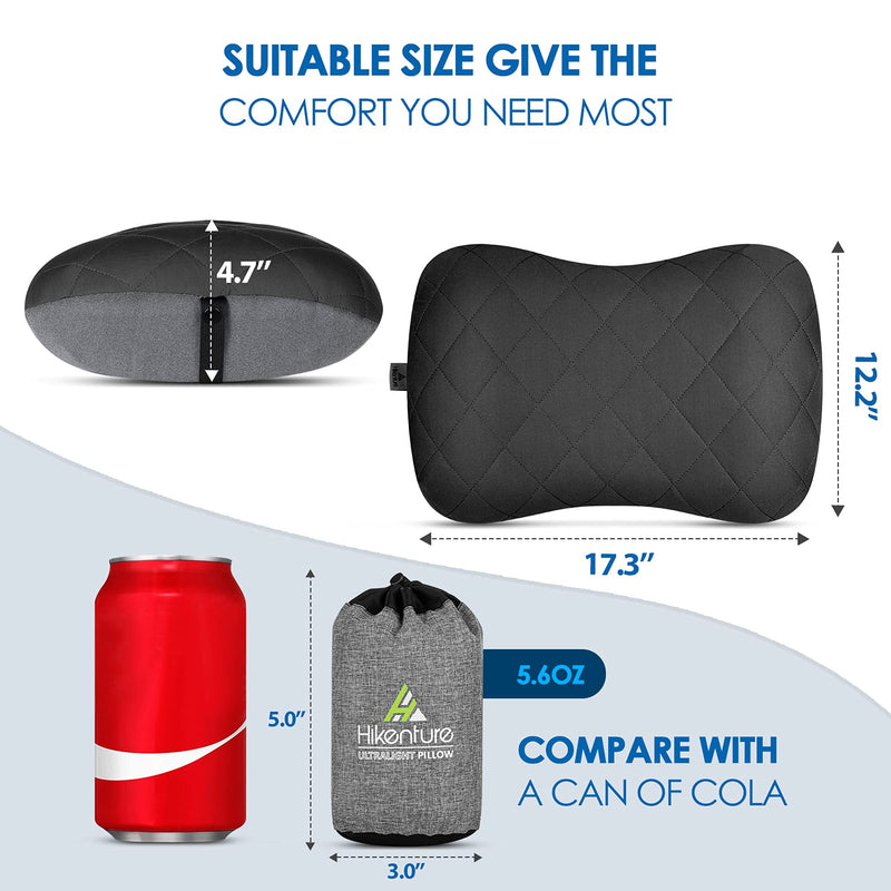 [Australia - AusPower] - Hikenture Camping Pillow with Removable Cover - Ultralight Inflatable Pillow for Neck Lumbar Support - Upgrade Backpacking Pillow - Washable Travel Air Pillows for Camping, Hiking, Backpacking Black 