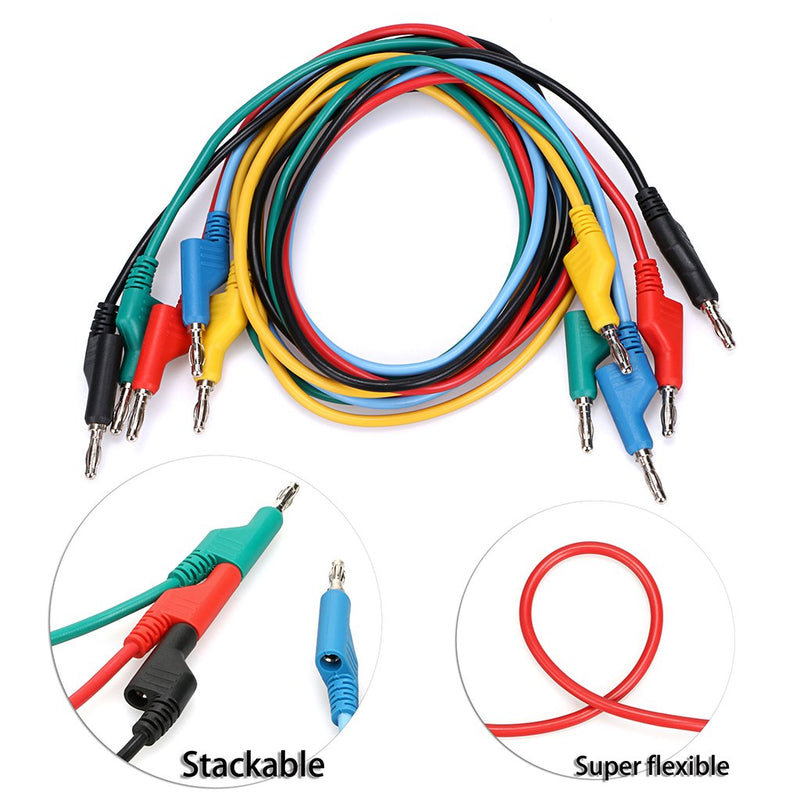 [Australia - AusPower] - Sumnacon 5pcs Banana to Banana Plug Test Lead Set, 4mm Stackable Banana Plug Wire Test Cable Lead for Multimeter, Electrical Test Wire 1000V/15A 