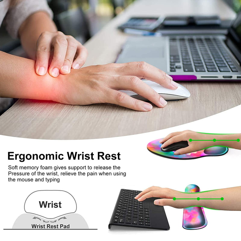 [Australia - AusPower] - Ergonomic Mouse Pad and Keyboard Wrist Rest Set, Non Slip PU Base Easy Typing Pain Relief Gaming Mousepad with Coaster 3-in-1 Combo for Computer Laptop Home Office, Pink Watercolor Flower 3 Pcs Set 