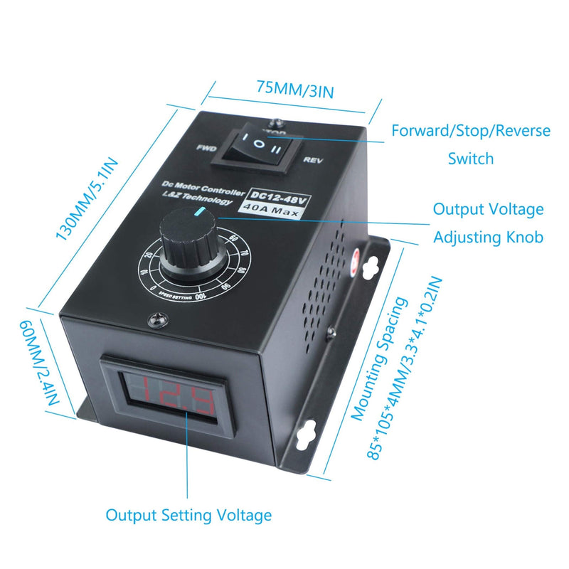 [Australia - AusPower] - L&Z DC Motor Speed Controller PWM 12-48V 40A Brush Motor Adjustment Control Module 1200W 25kHZ 