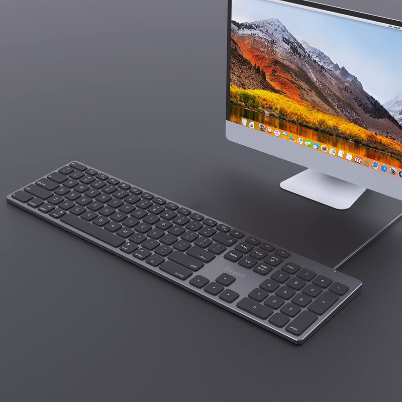 [Australia - AusPower] - Wired Keyboard for Apple Mac OS Computer/Laptop, Aluminum Alloy Housing,150CM Cable Connection, Plug-N-Play USB Keyboard with Numeric Keypad Available to iMac/Mac Mini or MacBook Pro/Air-Black 