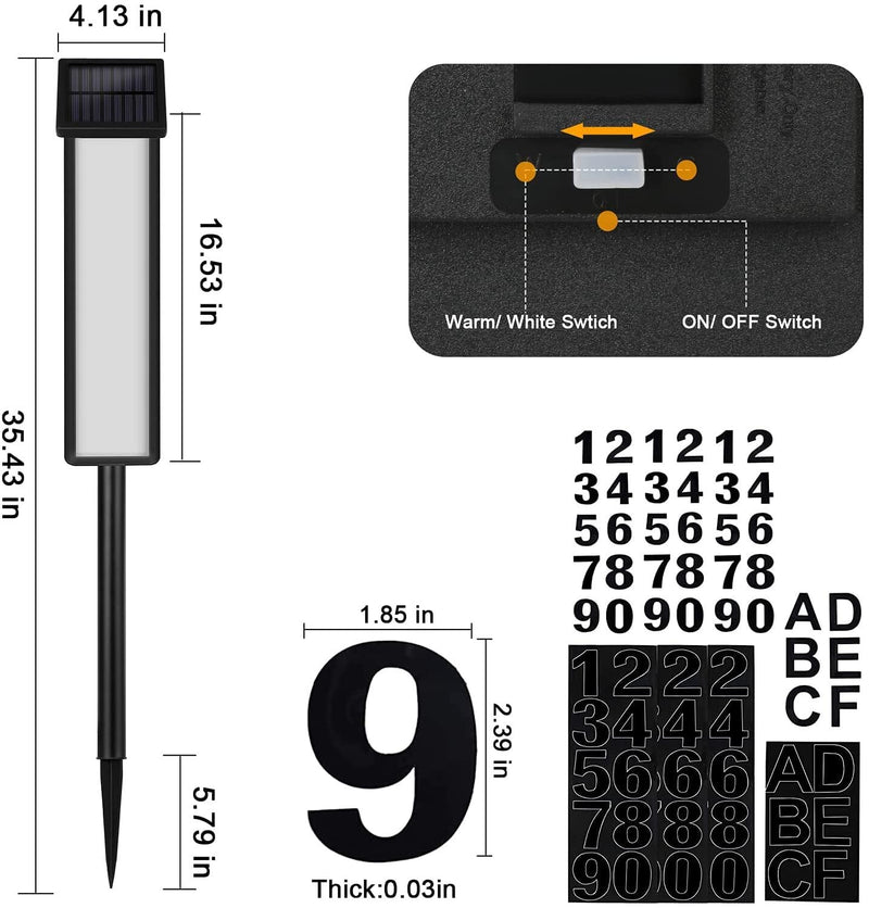 [Australia - AusPower] - Solar Lighted House Address Numbers Sign, Megfiehun Solar Powered House Numbers Light, LED Illuminated Outdoor Address Plaque for Home Yard Garden House 