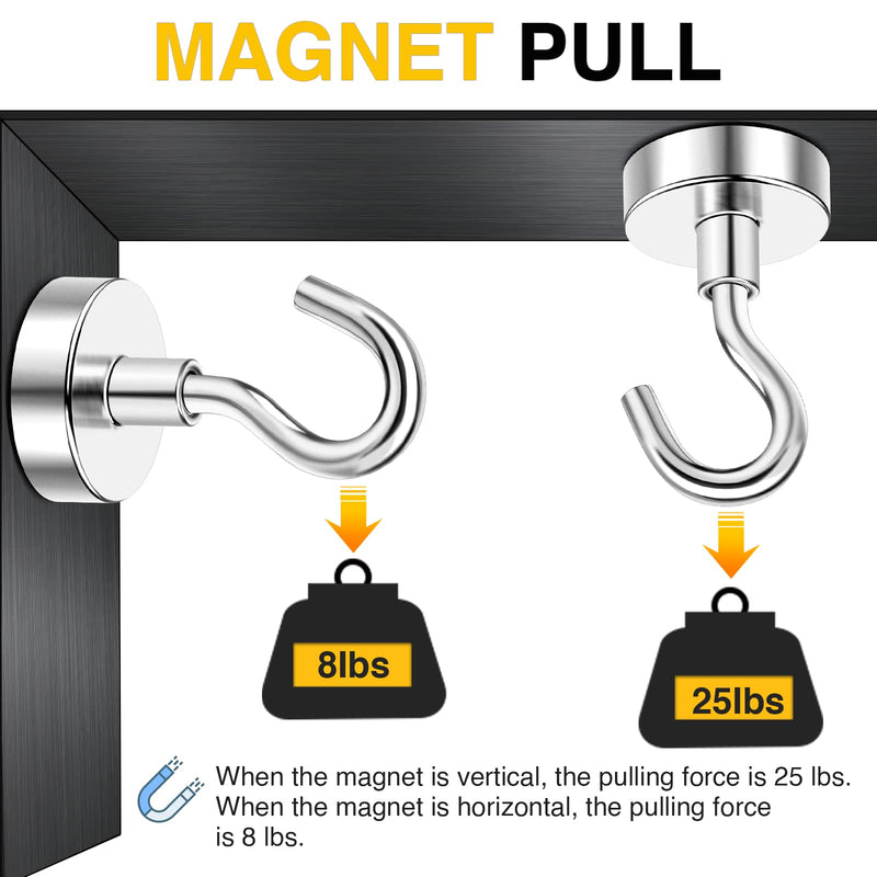 [Australia - AusPower] - DIYMAG Magnetic Hooks, 25Lbs Strong Heavy Duty Cruise Magnet S-Hooks for Classroom, Fridge, Hanging, Cabins, Grill, Kitchen, Garage, Workplace and Office etc, (6 Pack-Silver),Screw in Hooks Silver 6Pack 25Lbs+ 