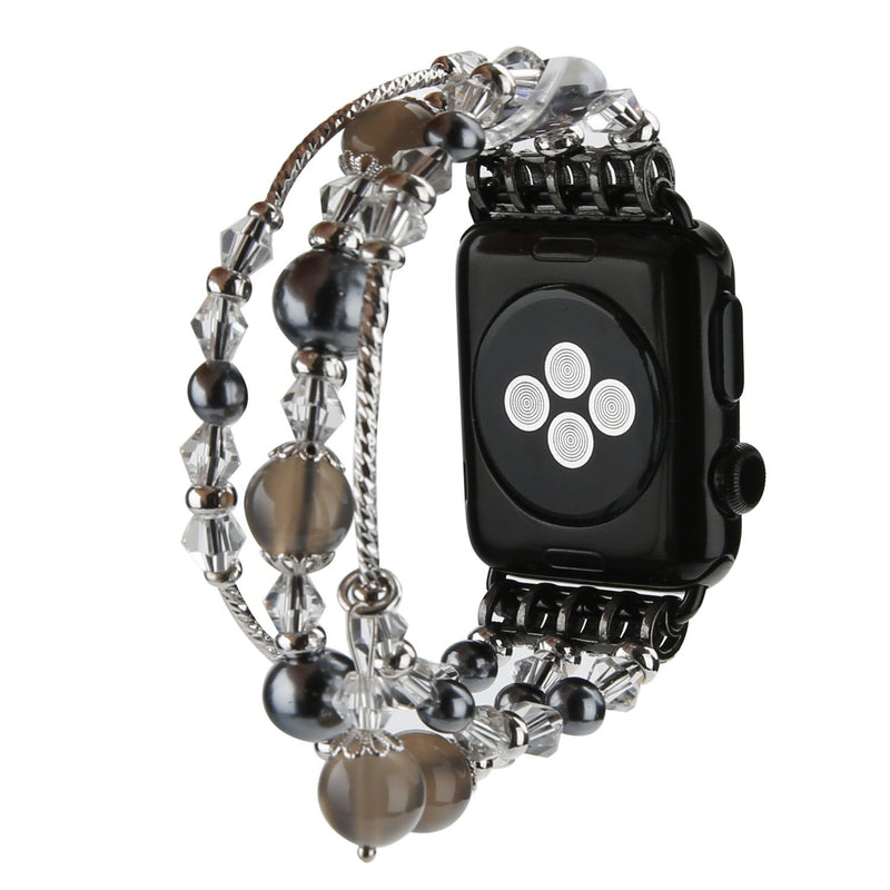 [Australia - AusPower] - GEMEK Compatible With Black Apple Watch Band 38/40/41mm Women Agate Pearl Bracelet Strap, Fashion Handmade Elastic Replacement for iWatch Bands Series 7/6/5/4/3/2/1 Girls Wristband (Gray) Gray 38mm/40mm/41mm 