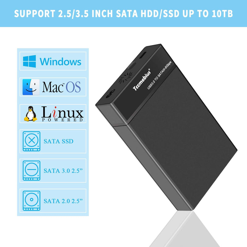 [Australia - AusPower] - Tccmebius External Hard Drive Enclosure USB 3.0 to SATA Docking Station for 2.5/3.5 Inch SATA I/II/III HDD SSD, Up to 10TB, Support UASP & Automatic Sleep Function, Tool-Free (TCC-S8) 