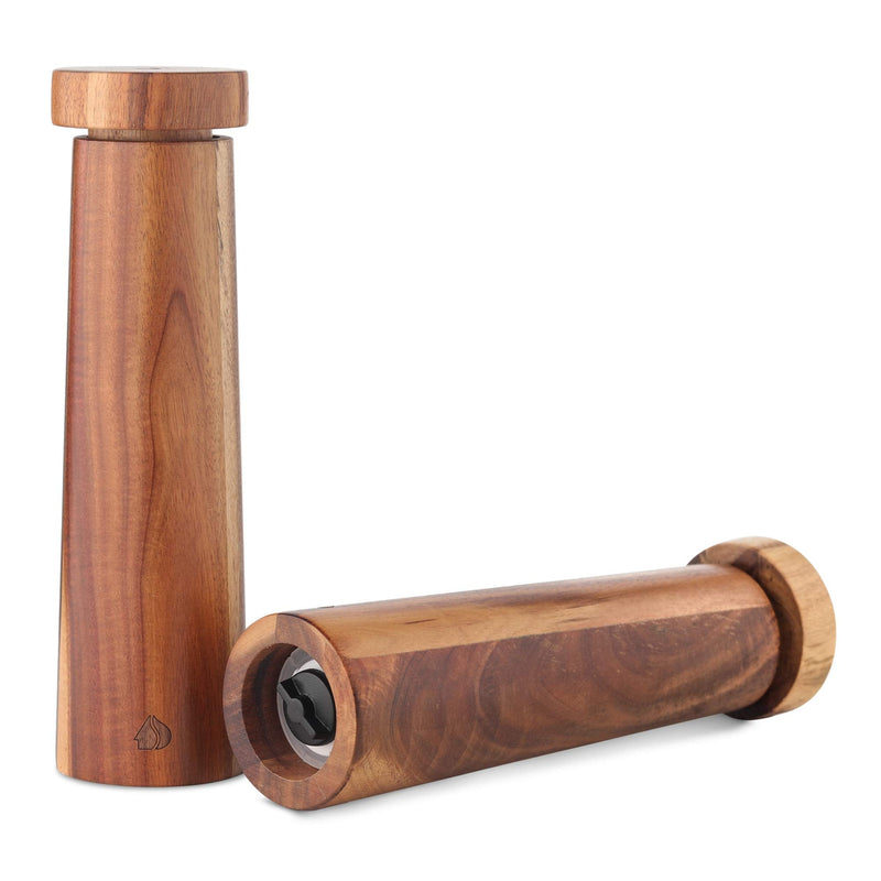 [Australia - AusPower] - Navaris Salt and Pepper Mill Set - Adjustable Acacia Wood Salt and Pepper Grinders Shakers with Ceramic Grinding Core for Home, Restaurants - Design 1 