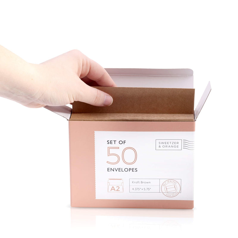 [Australia - AusPower] - Sweetzer & Orange A2 Envelopes (50 with Box). Brown Envelopes Self Seal. Luxury 150gsm For Greeting Card Envelopes and Invitation Envelopes 4.375 x 5.75 RSVP Envelopes, Plain Kraft Envelopes. Set of 50 Kraft Brown 