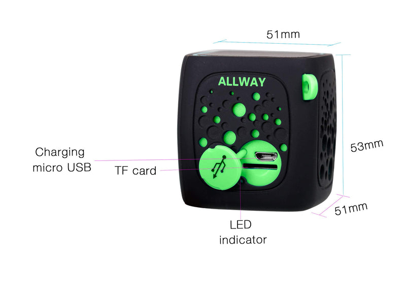 [Australia - AusPower] - Small Bluetooth Speaker,ALLWAY Ultra Compact Mini Portable Bluetooth Speakers with Loud Stereo Sound,Rich bass,TF Card Port,164 Feet Bluetooth 5.0 Range for Laptop,iPhone,Echo,Car and More Green 