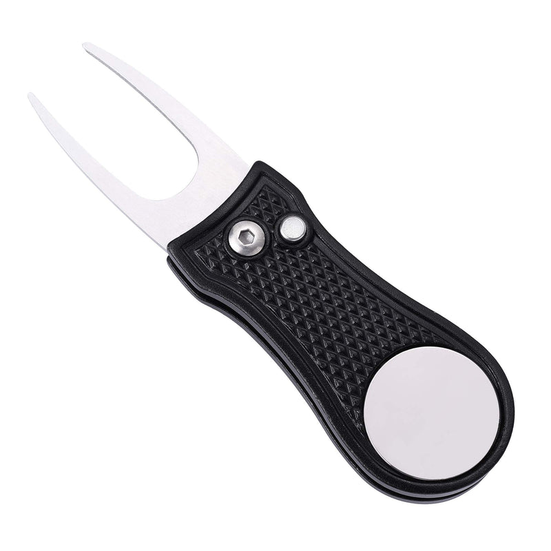 [Australia - AusPower] - Mile High Life Microfiber Waffle Pattern Golf Towel | Club Groove Cleaner Brush | Foldable Divot Tool with Magnetic Ball Marker Black Towel/Brush/Bone Divot 