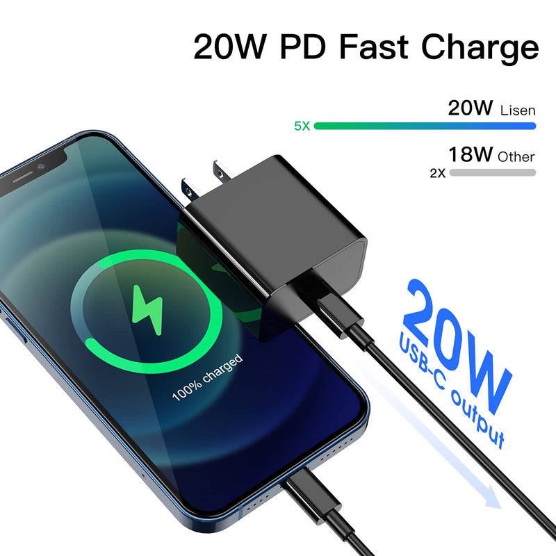 [Australia - AusPower] - [Apple MFI Certified] iPhone Charger Apple 20W Block USB C Fast Wall Plug with 6ft USB C to Lightning Cable for iPhone 12/12 min/12pro/12 pro max/11 pro Max/Air pods pro/iPad air 3/min4/5. Black 