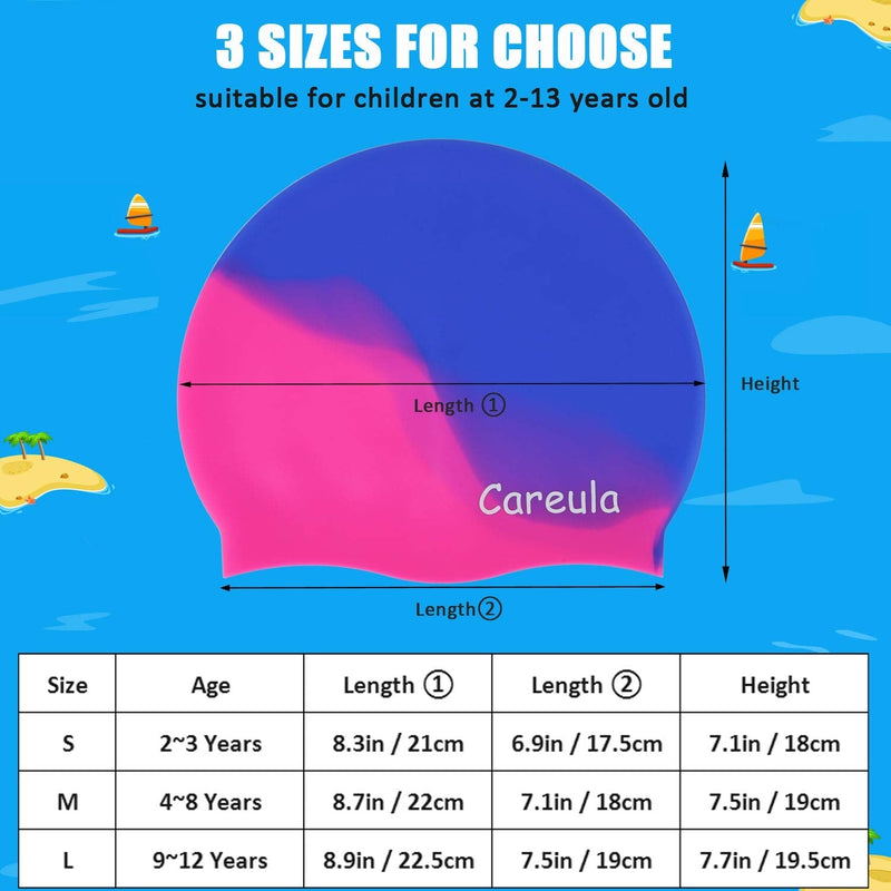 [Australia - AusPower] - Swim Cap, 2 Pack Durable Silicone Swimming Caps for Kids Girls Boys Youths (Age 2-12), Soft 3D Ergonomic Waterproof Kids Swim Caps, Comfortable Fit for Long Hair and Short Hair Aqua & Royal Blue Small(Age 2-3) 