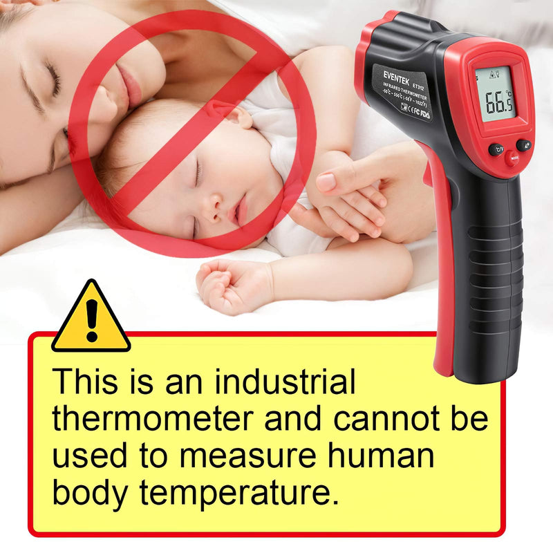 [Australia - AusPower] - Eventek Infrared Thermometer, -50°C~550°C (-58°F~1022°F) IR Laser Thermometer, Non-Contact Digital Temperature Gun for Kitchen Cooking,BBQ,Chocolate,Pizza,Industrial Red/Black【Non-Body use】 Red and Black 