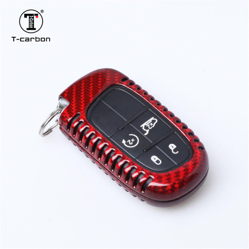 [Australia - AusPower] - MissBlue Carbon Fiber Key Fob Cover for Jeep Car Remote Key, for Jeep Cherokee Compass Grand Cherokee SRT Renegade Smart Car Key, Light Weight Glossy Finish Key Fob Case - A Style - Red 
