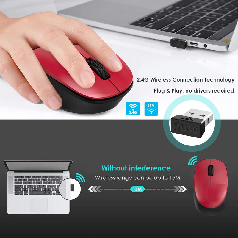 [Australia - AusPower] - LeadsaiL Wireless Mouse for Laptop 2.4G Silent Cordless USB Mouse Slim Wireless Optical Computer Mouse, 3 Buttons, AA Battery Used,1600 DPI for Windows 10/8/7/Mac/Macbook Pro/Air/HP/Dell/Lenovo/Acer Black&Red 