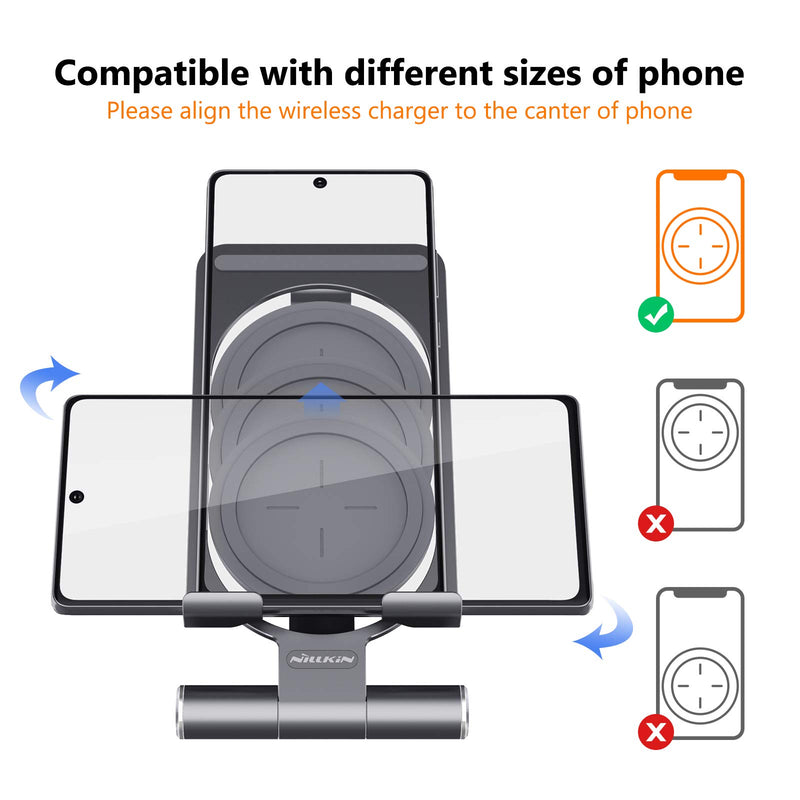 [Australia - AusPower] - Nillkin Fast Wireless Charger Stand Adjustable - Qi Wireless Charging Stand for iPhone 13 pro max/13 Pro/13 Mini/12/11/XS/X, Samsung Galaxy S22 Ultra S21 Plus S20 S10, Note 20/10+/9 and More, Gray 