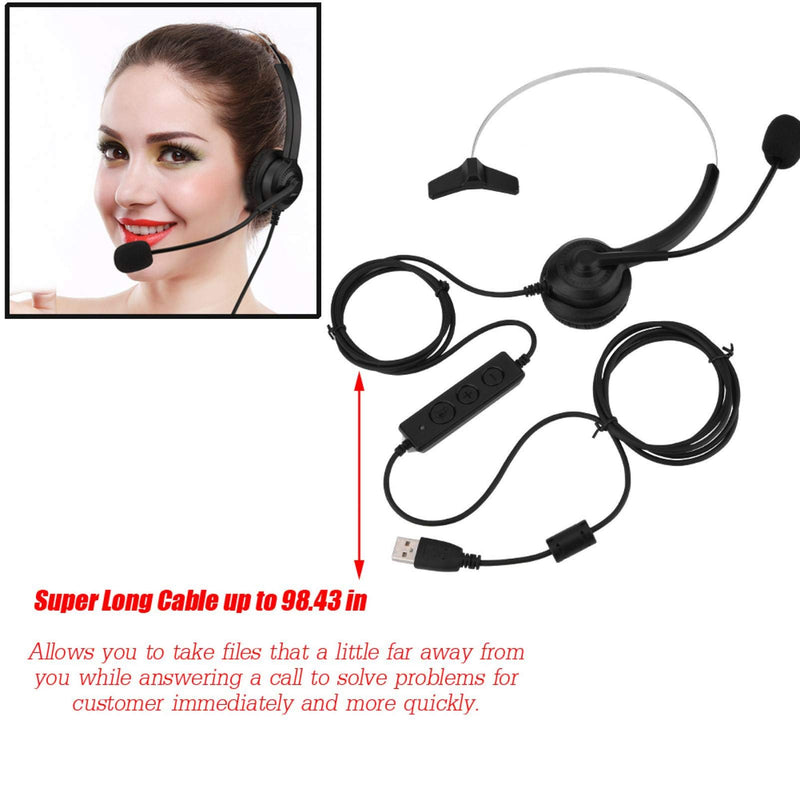 [Australia - AusPower] - Call Center Cordless Headset, 360° Rotatable with 2.5m Cable USB Call Center Headset with Microphone, Mute Function Universal Computer for Call Center 