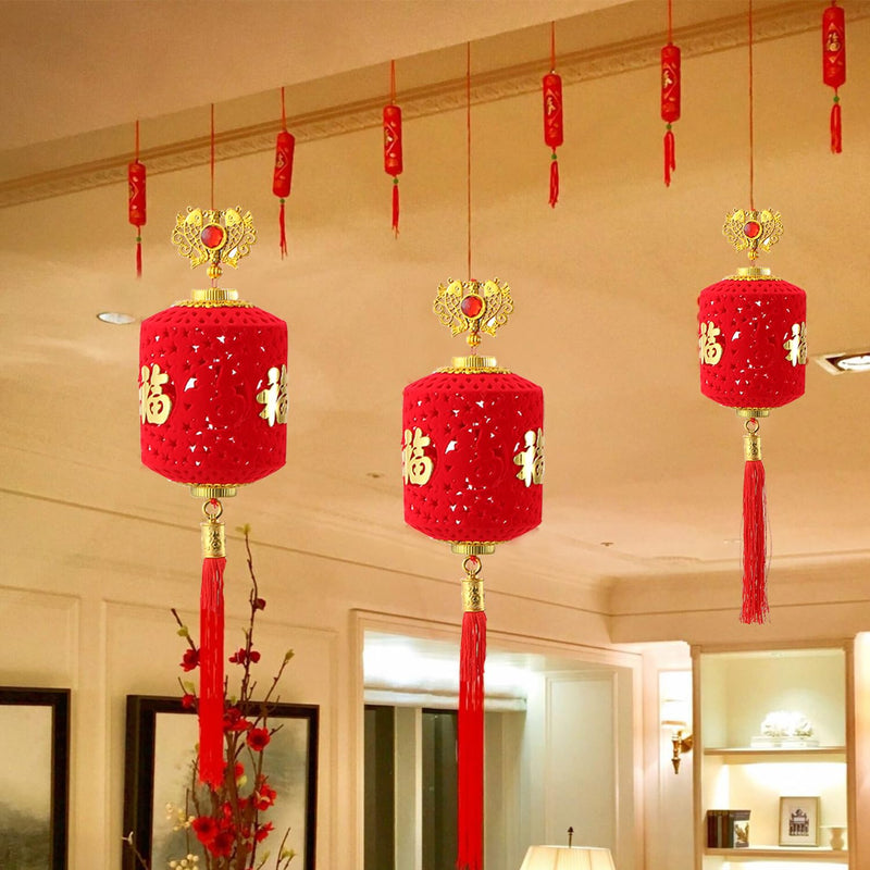[Australia - AusPower] - 2Pcs Red Chinese Lanterns for Chinese Lunar New Year Party Decorations,Lucky Fu Hanging Lantern for Home Spring Festival Traditional Holiday Celebrations 