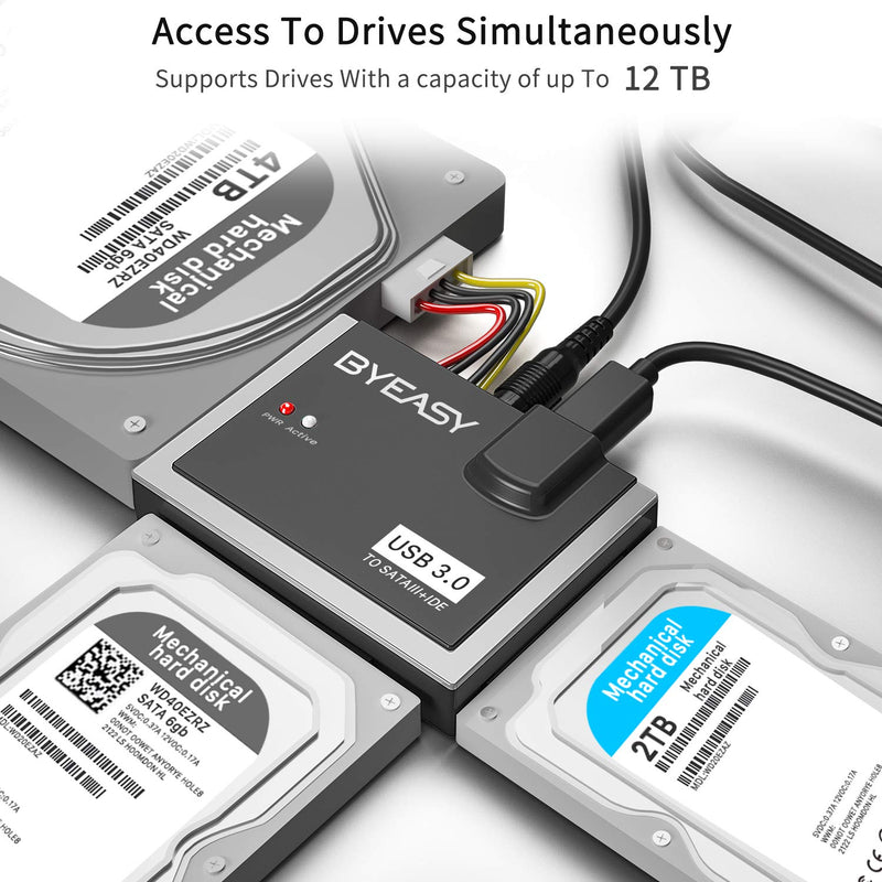 [Australia - AusPower] - BYEASY SATA/IDE to USB 3.0 Adapter, USB-A and USB-C Plugs Hard Drive Adapter for Universal 2.5"/3.5" Inch IDE and SATA External HDD/SSD with 12V 2A Adapter, Support 12TB for Windows and Mac OS HD02 