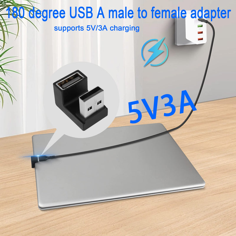 [Australia - AusPower] - QIANRENON U-Shape Angle USB 3.1 Adapter Converter 10Gbps 180 Degree USB A Male to Female Coupler Connector, Support Data Transfer OTG 3A Charging, for PC Laptop Mobile Power, 2Pcs (Female Up) Female Up 