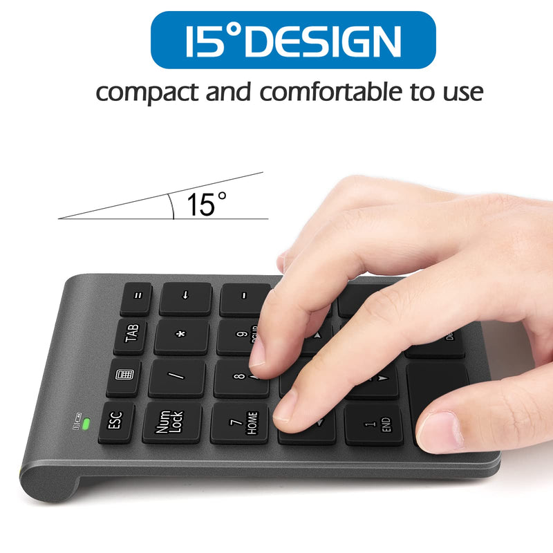 [Australia - AusPower] - Number Pads, Foloda Wireless Eexternal Data Entry Numeric Keypads 22 Keys 2.4G Num Pad for for Laptop, PC, Desktop, Surface Pro, Notebook Grey 
