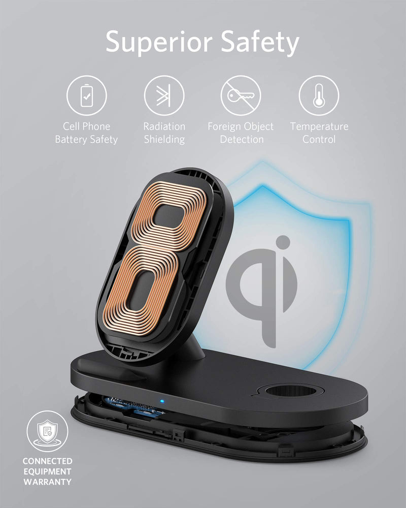 [Australia - AusPower] - Anker Wireless Charging Station, PowerWave Sense 2-in-1 Stand with Watch Charging Holder for Apple Watch SE/6/5/4/3/2/1, iPhone SE 2020, 11, 11 Pro (Watch Charging Cable & AC Adapter Not Included) Black 