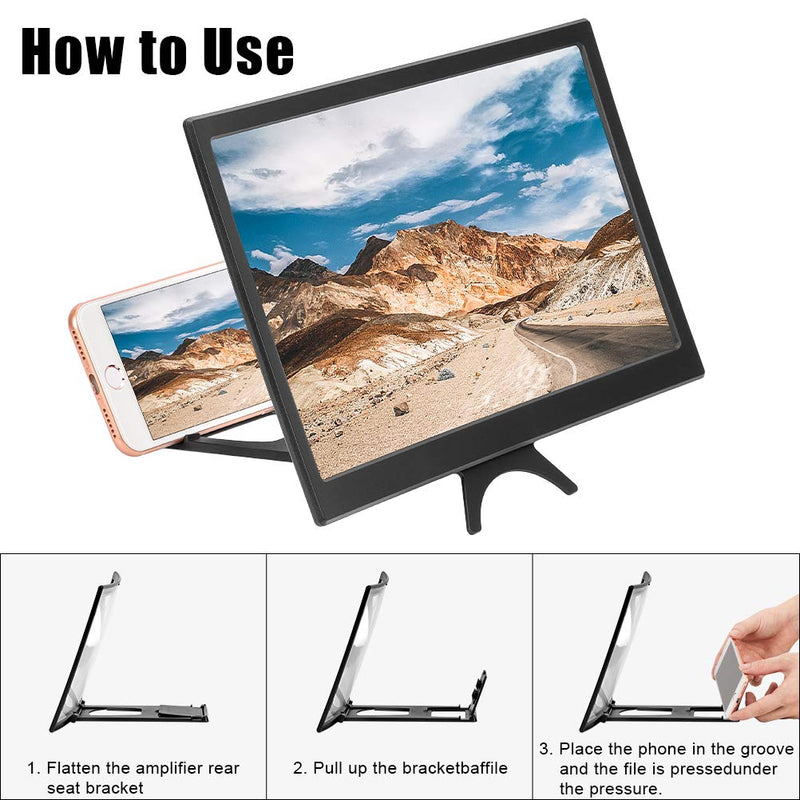 [Australia - AusPower] - Emoly 12'' 3D Curve Screen Magnifier for Cell Phone, HD Amplifier Projector for Movies, Videos, and Gaming Foldable Phone Stand with Screen Amplifier for iPhone,All Smartphones (Black, 12 inch) 