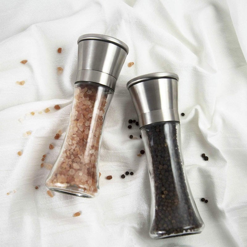 [Australia - AusPower] - N-brand Salt And Pepper Spice Grinder - 304 Stainless Steel Pepper Shakers, Adjustable Ceramic Grinding Core Glass Spice Jars, Suitable For Grinding Black Pepper,Kosher Salt，Chili And Other Spices 
