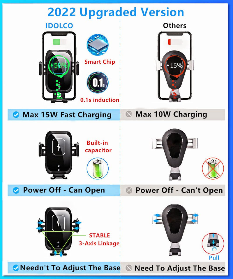 [Australia - AusPower] - [2 in 1] Wireless Car Charger Mount Auto-Clamping, [Built-in Capacitor] 15W Fast Charging Car Phone Holder Mount, Car Air Vent Holder, Compatible with iPhone 13/12 Pro/11/Xs Max/Xr, Samsung S20 Note10 suction mount black 