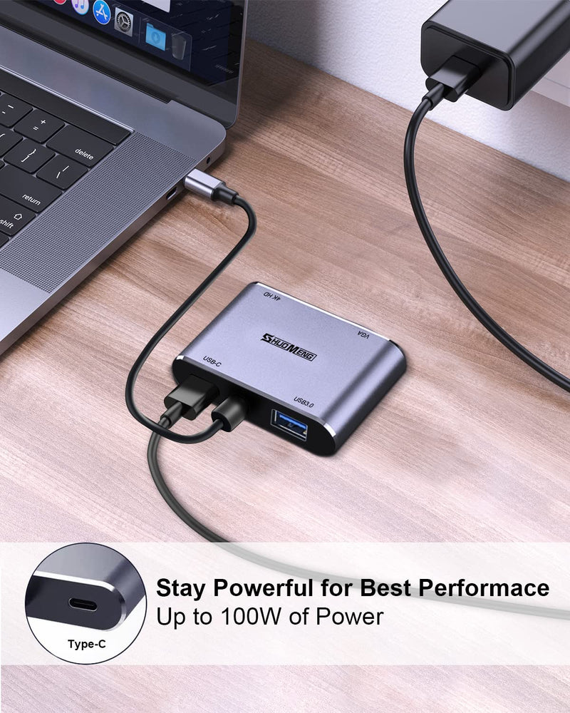 [Australia - AusPower] - USB C to HDMI VGA Adapter, Shuomeng 4 in 1 USB-C to HDMI Adapter (Thunderbolt 3 Compatible) Hub Compatible for MacBook Pro/Air/ipad Pro 2018-2020, Dell, XPS,Samsung Galaxy S20 S10,Other Type-C Device [4 in 1] HDMI/VGA/PD/USB 