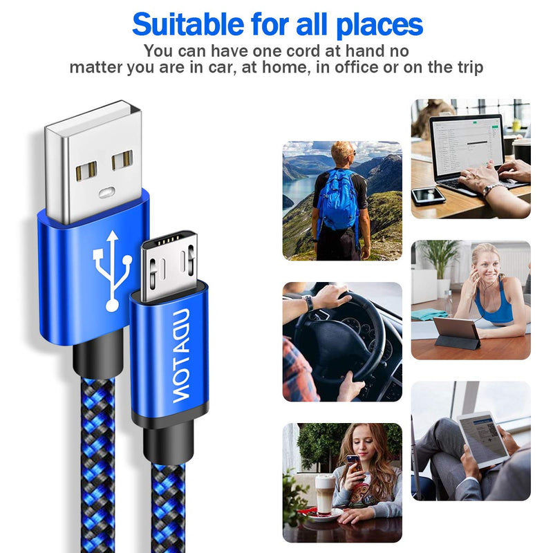 [Australia - AusPower] - Micro USB Cable, Udaton 10ft 3Pack PS4 Controller Charger, Nylon Braided 480 Mbps High Speed Micro USB Fast Charging, 2.0 Long Micro USB Cord Compatible with PS4 Samsung Galaxy S22 S21 Kindle-Blue Blue 
