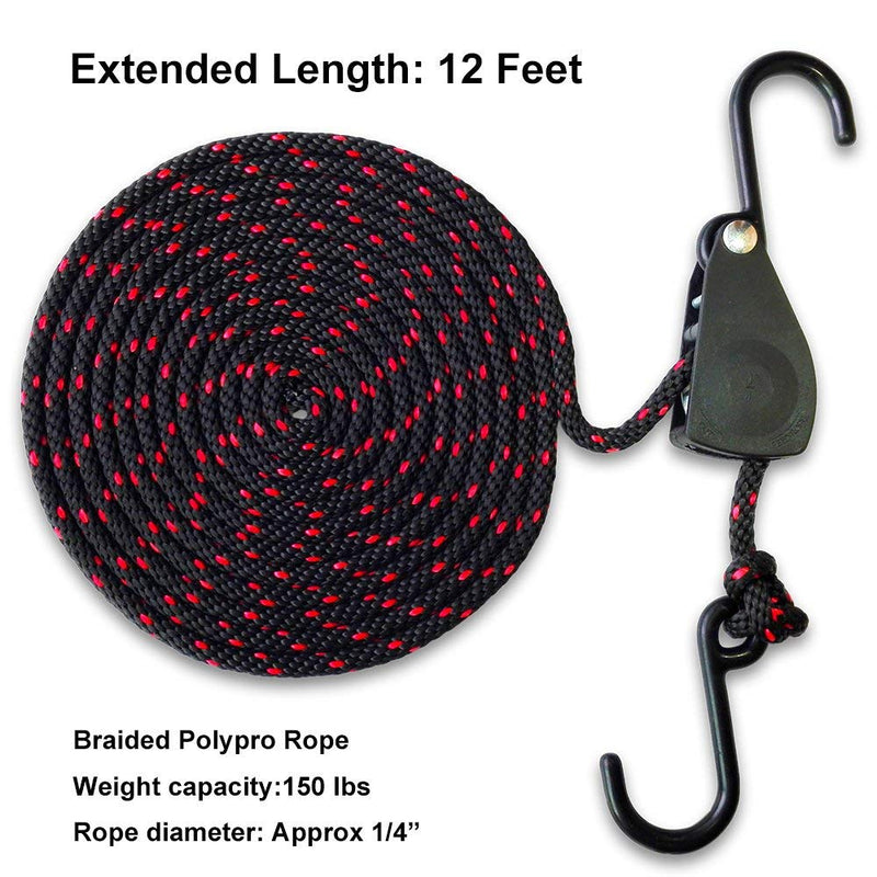 [Australia - AusPower] - Kayak Tie Down Straps Canoe Bow and Stern Heavy Duty Cargo Ratchet Pulley Rope Hanger (Black Sleeve Elite, 12 Feet,2pack) Black Vinyl Coated 12 ft 