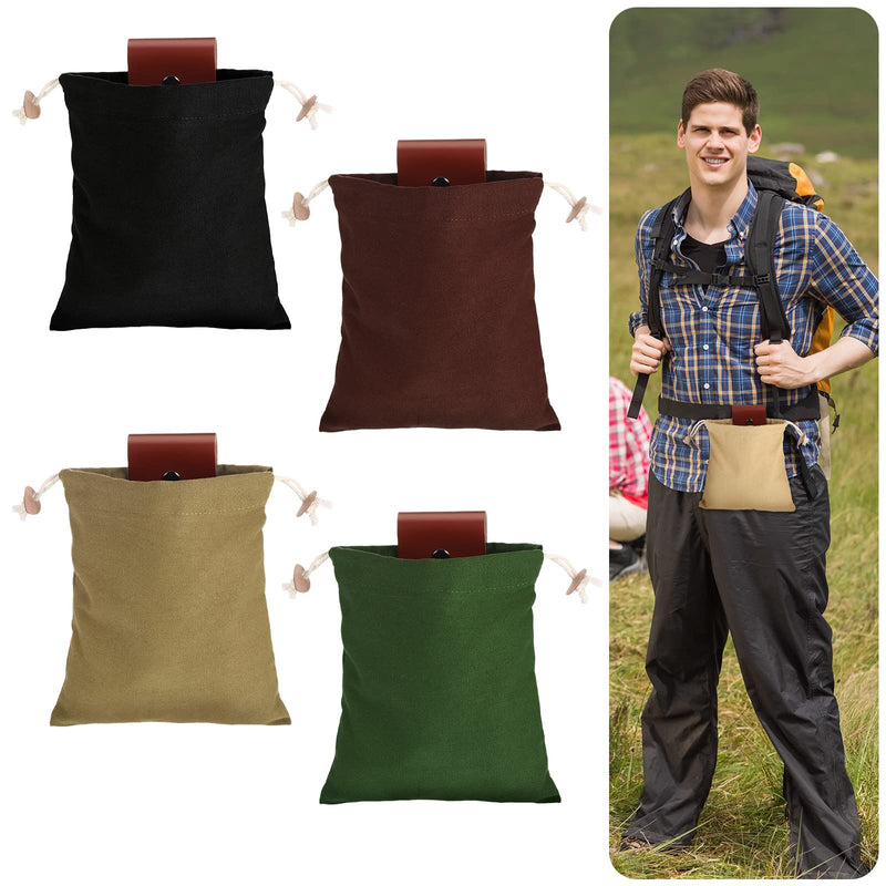 [Australia - AusPower] - Foraging Bag 4 Pieces PU Leather Waxed Pouch Collapsible Bushcraft PU Leather Pouch Belt Bag Leather Small Hiking Pouch for Traveling Camping Activity Brown, Green, Black, Khaki 