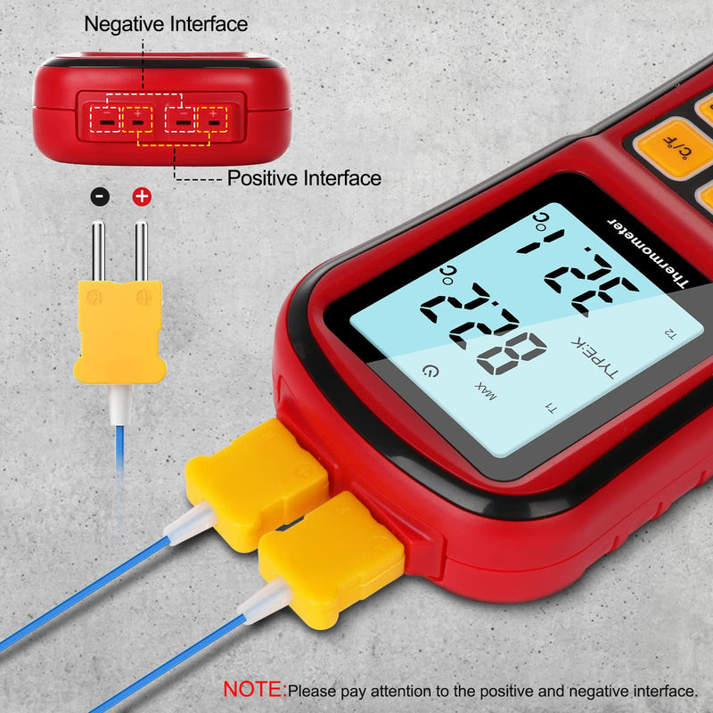 [Australia - AusPower] - Digital Thermometer Dual Channel Thermometer Temperature Thermometer with Two K-Type Thermocouple Probe Backlight LCD K Type Thermometer for K/ J/ T/ E/ R/ S/ N Thermocouple 