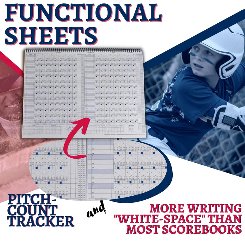 [Australia - AusPower] - Covey Baseball Softball Scorebook Side by Side Format - (50 Games) - Score Keeping Book with Sheets Designed to Make Baseball and Softball Scoring Easier for The Score Keeper, Coaches, and Announcers 