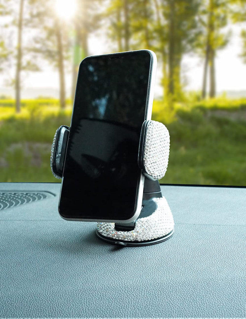 [Australia - AusPower] - Bling Car Phone Holder,Bling Crystal Car Phone Mount , with One More Air Vent Base, Universal Cell Phone Holder for Dashboard,Windshield and Air Vent (White) White 