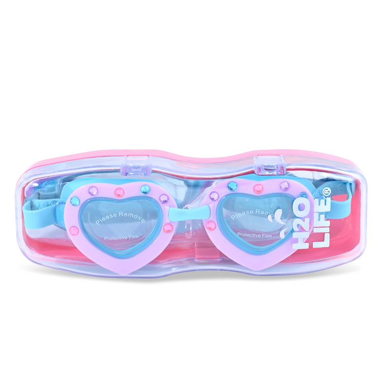[Australia - AusPower] - H2O Life Kids Swim Goggles for Girls and Boys Fun Toddler Swimming Eyewear Protection for Children One Size Blue Heart 