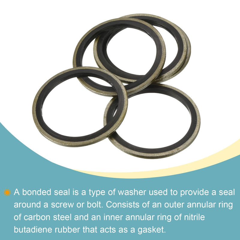 [Australia - AusPower] - MECCANIXITY Bonded Sealing Washers M33 41.5x33x2mm Carbon Steel Nitrile Rubber Gasket, Pack of 5 