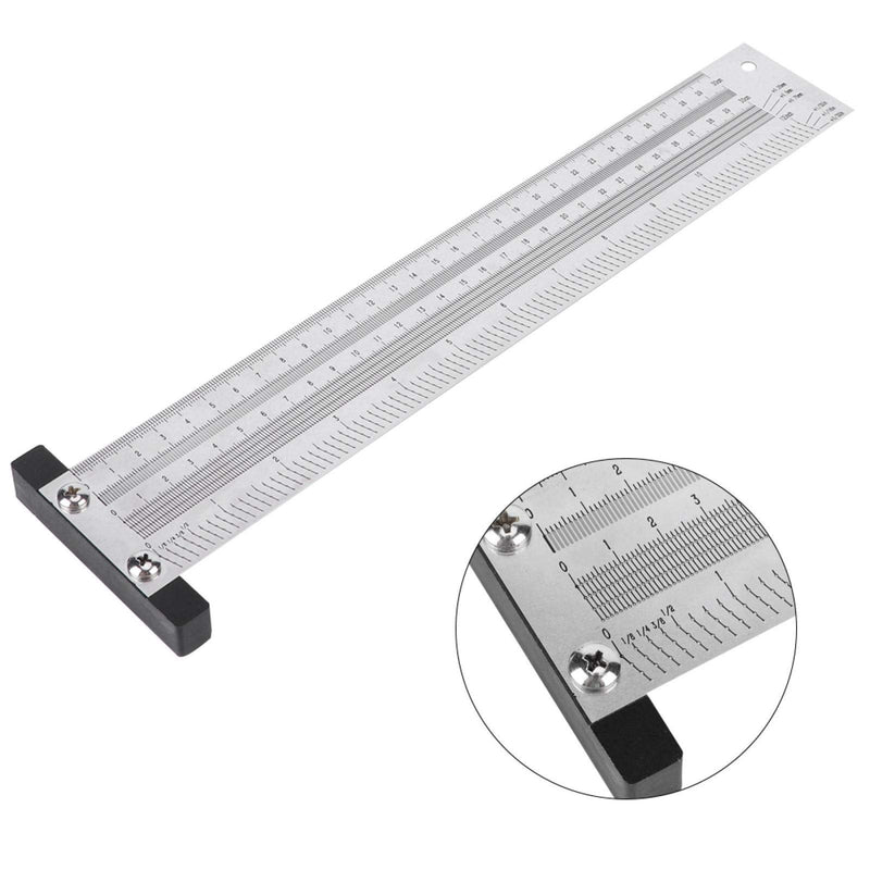 [Australia - AusPower] - Ultra Precision Marking Ruler Scribing Ruler Woodworking Scriber T-Type Ruler,Anti‑Rust,Stainless Steel Woodworking Scribing Ruler Gauging Tool Hole Positioning Scribing Gauge(12in) 