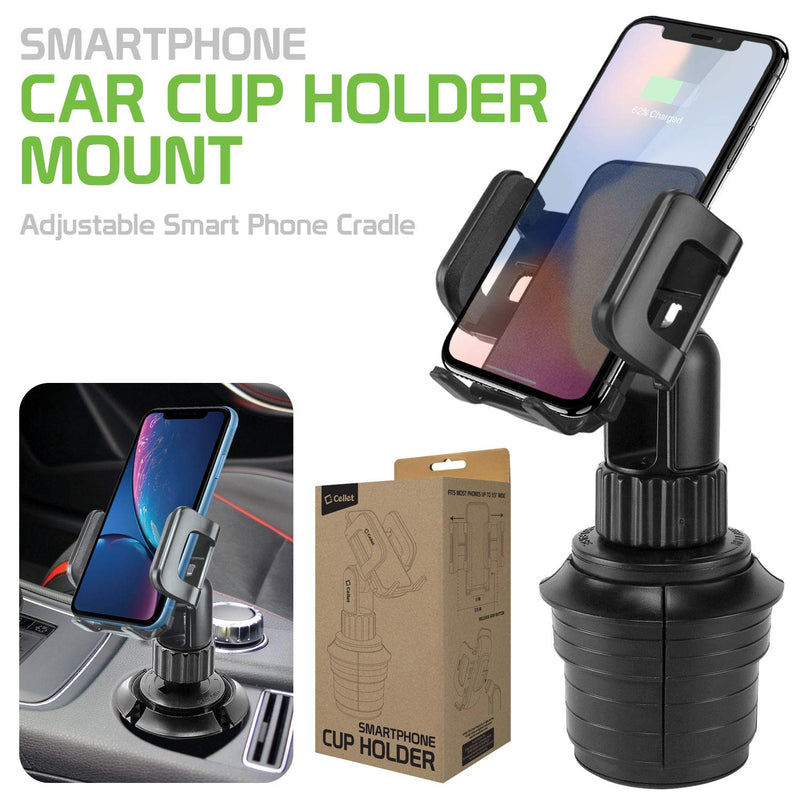 [Australia - AusPower] - Cellet Car Phone Mount Holder Car Cup Holder Phone Holder Mount, Adjustable Compatible with Apple iPhone 13 Pro Max 12 Pro Max Mini 11 SE XS XR X 8 Plus Samsung Note 20 10 Galaxy S21 S20 Moto Pixel Height - 6.5 in 