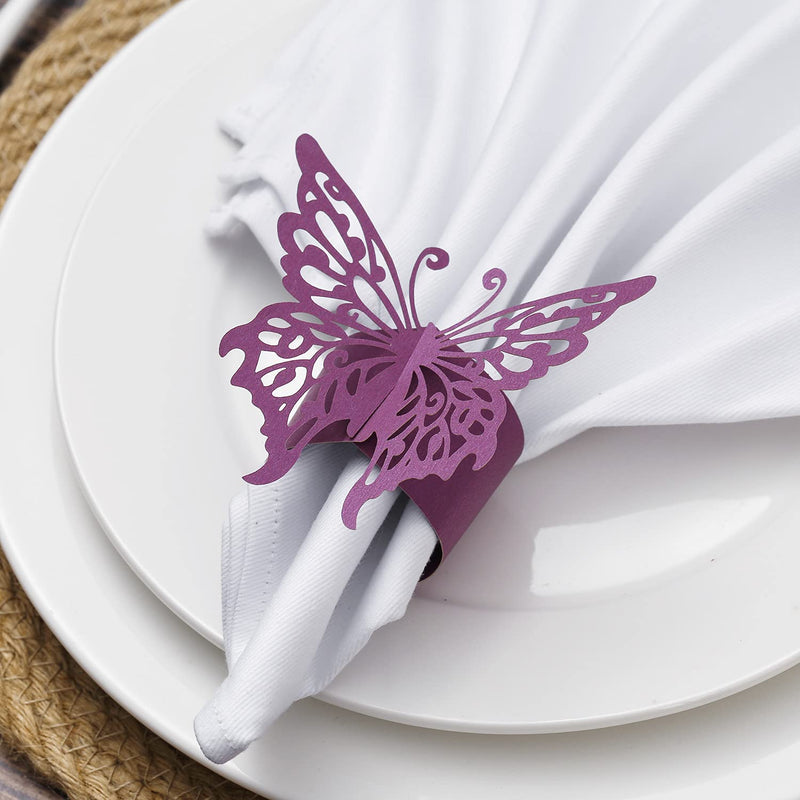 [Australia - AusPower] - MORGIANA Disposable Decorative 3Dbutterfly Napkin Ring (50 pcs) Christmas Mother's Day Wedding Banquet Dinner Decoration (Purple-Butterfly) Purple-butterfly 
