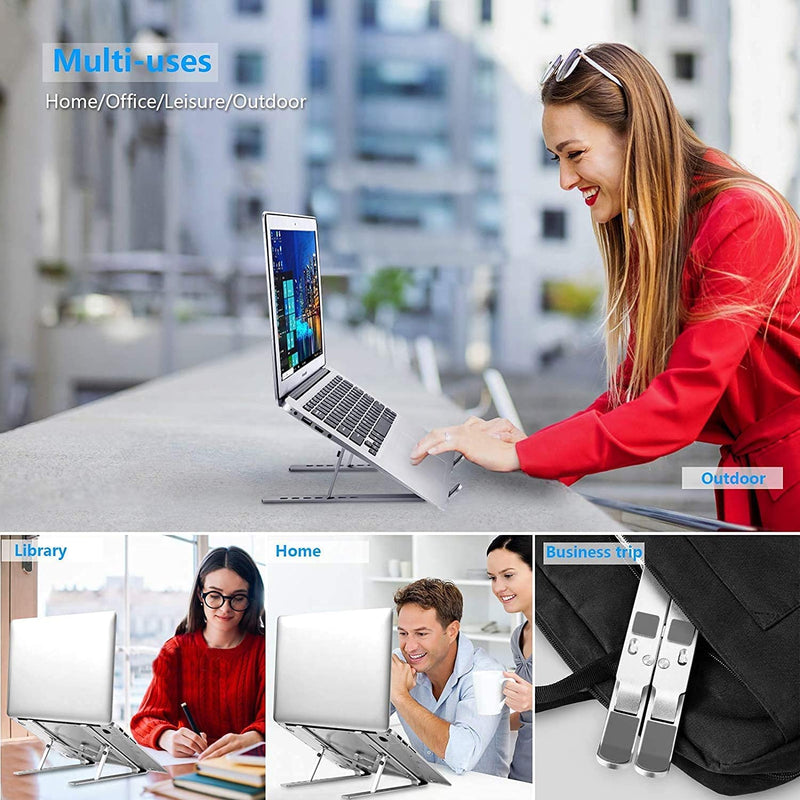 [Australia - AusPower] - Laptop Stand, Laptop Holder Riser Computer Stand, Adjustable Aluminum Foldable Portable Notebook Stand, Compatible with MacBook Air Pro, HP, Lenovo, Dell, More 10-15.6” Laptops and Tablets (Silver) 