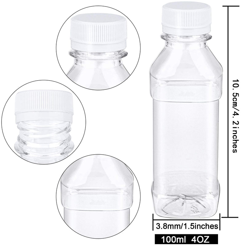 [Australia - AusPower] - ANECO 24 Pack 4 Ounce Empty Plastic Juice Bottles with Lids Square Drink Containers for Storing Homemade Juices, Water and Other Beverages 